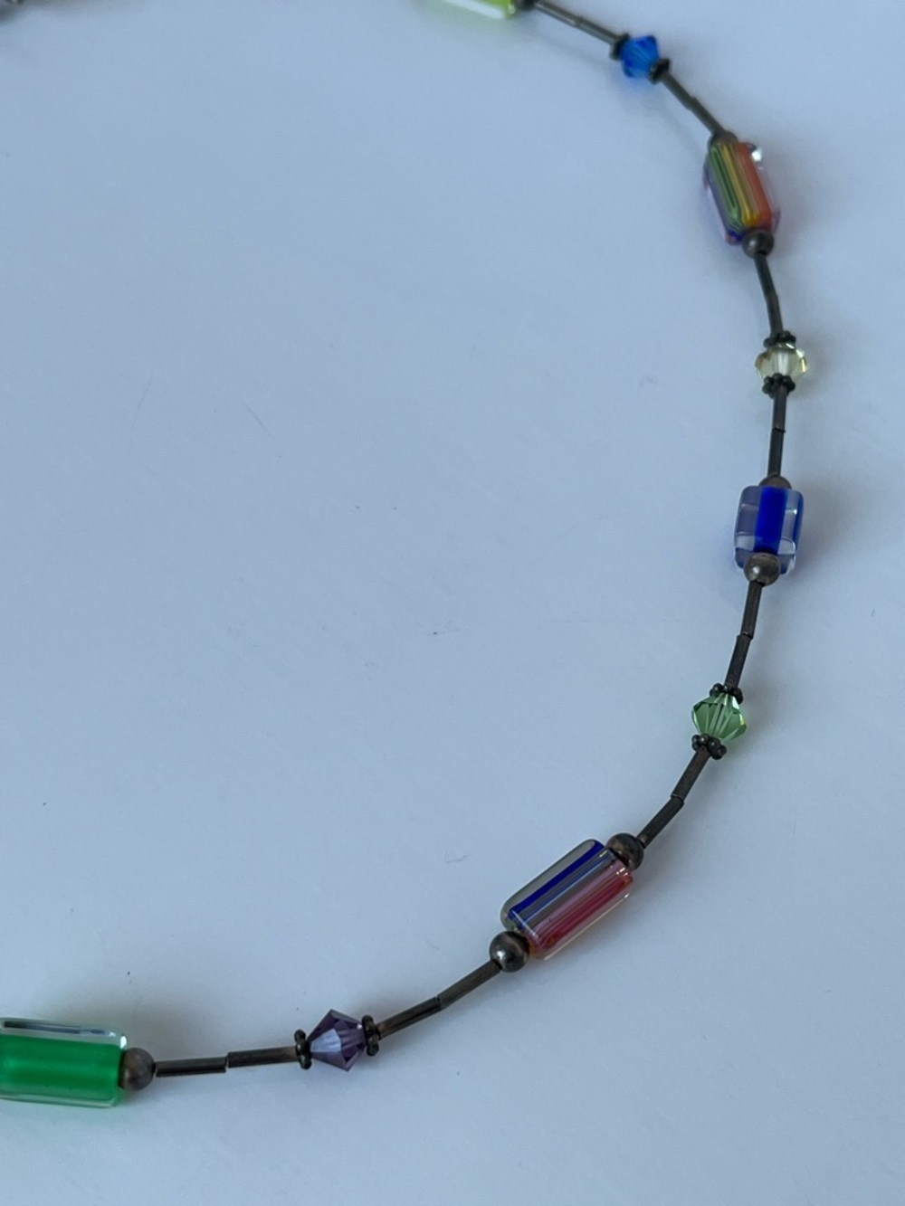 Vintage Shube Sterling Silver Multicolor Glass Bead Necklace 90s Art Jewelry - Picture 6 of 10